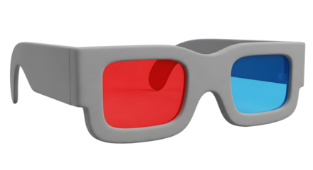 Generic 3D glasses with red and blue lenses isolated against a transparent background ideal for cinema or entertainment themes.