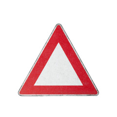 A red and white triangle with a white line in the middle