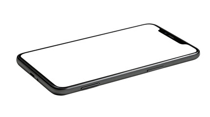 A phone is laying on a white background