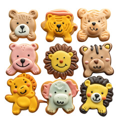 Obraz premium Nine adorable animal shaped cookies isolated on transparent background