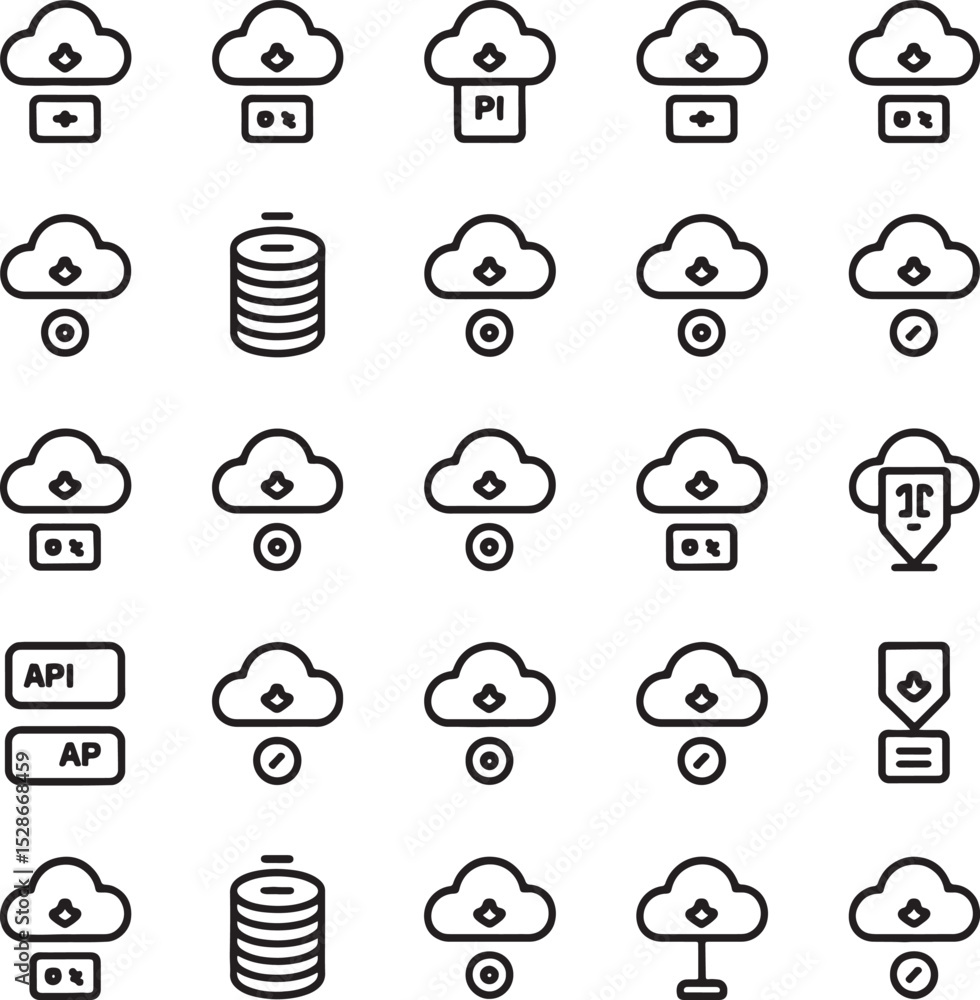 Poster Cloud Computing Line Icons Set Vector