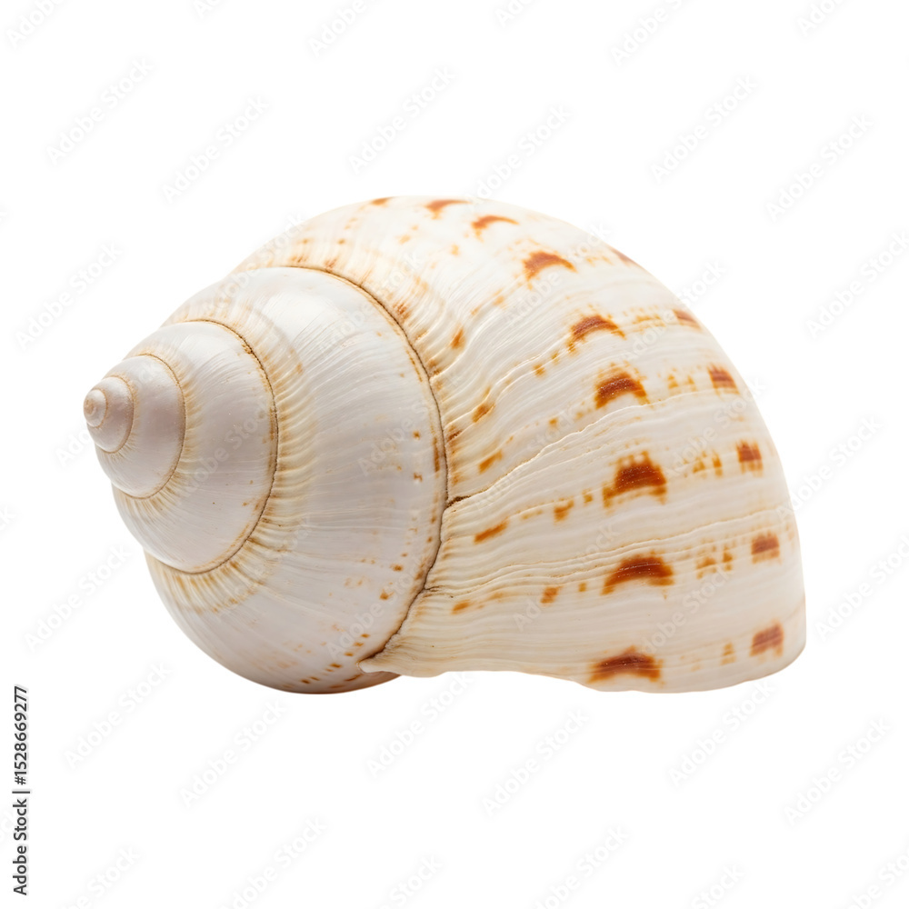 Aufkleber close up of a spiral seashell with cream and brown markings isolated on a plain setting view on tran