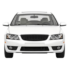Front view of a pristine automobile showcasing its design and features in a detailed presentation on transparent background