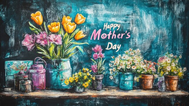 Mother's Day floral display, painted style