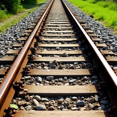 Close-up of weathered railway tracks, showing detail, steel, old