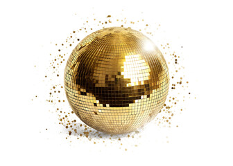 Golden disco ball explosion isolated on a white background