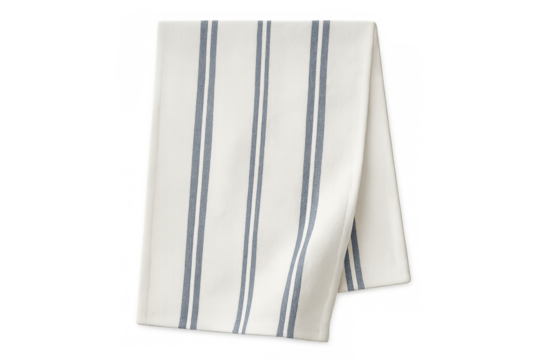 White kitchen napkin folded, featuring blue stripes, viewed from above on transparent background - Powered by Adobe