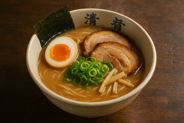 Authentic Ramen Noodle Soup with Toppings and Steam