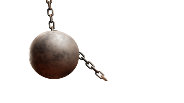 Heavy metal ball and chain isolated on a white background png ai generated