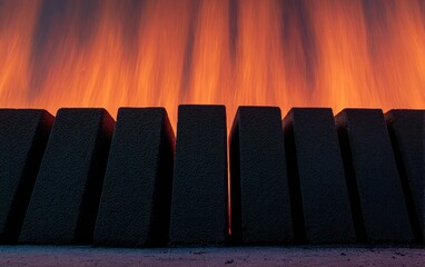 Abstract fire and stone blocks