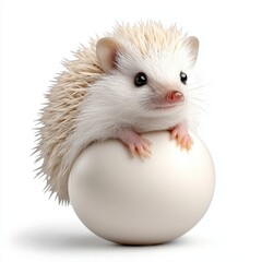 White African Pygmy Hedgehog Perched on White Sphere in Studio Setting