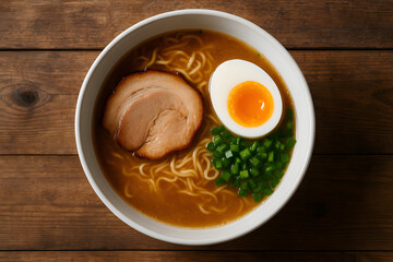Authentic Ramen Noodle Soup with Toppings and Steam