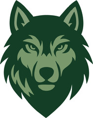 This wolf logo showcases a minimalist and geometric design, emphasizing sharp lines and bold structure. The dark green color symbolizes resilience, nature, and balance, giving the wolf an aura of stre