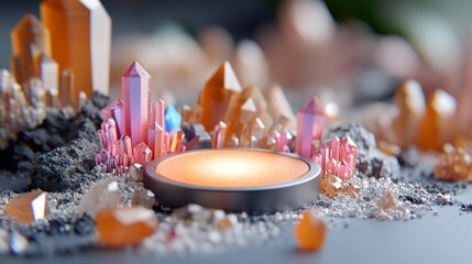Crystal landscape with a glowing center podium