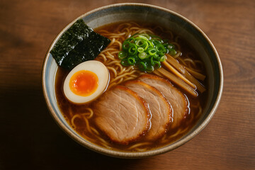 Authentic Ramen Noodle Soup with Toppings and Steam
