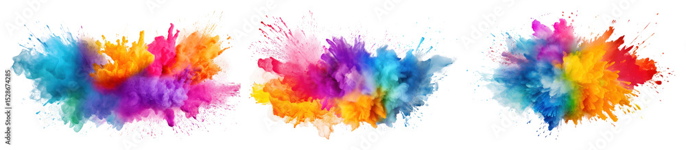 Poster png vibrant abstract color explosion, element set on transparent background