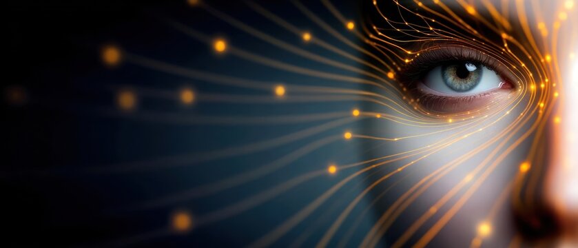 Abstract digital face art with glowing lines