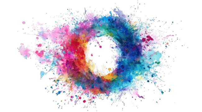 Abstract splatter art, vibrant colors, swirling design