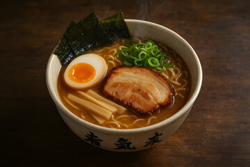 Authentic Ramen Noodle Soup with Toppings and Steam
