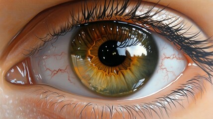 Detailed close-up of a human eye, showcasing intricate detail in the iris and surrounding structures