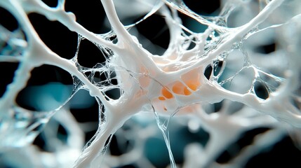 Detailed microscopic view of a neuron network, showing complex branching structures and a central node