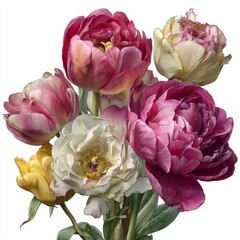 Stunning Bouquet of Colorful Tulips and Peonies with Soft Petals and Rich Textures for Nature and Floral Decor