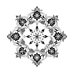 Stylized floral drawing, traditional Ottoman Turkish art, Iznik style decorative design element. Tazhib Eslimi Art Iranian Text Box Floral Vector. Turkish Ottoman style ornamental.
