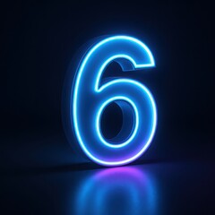 Obraz premium Glowing Neon Number Six with Blue and Purple Light Reflection on Dark Background