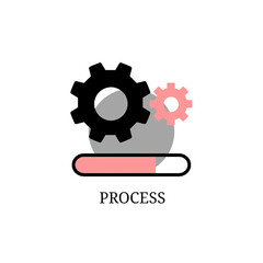 Flat Process Icon with Gear Wheels and Loading Bar
