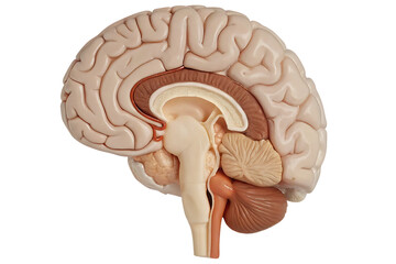 Human brain anatomy model isolated on a white background png ai generated