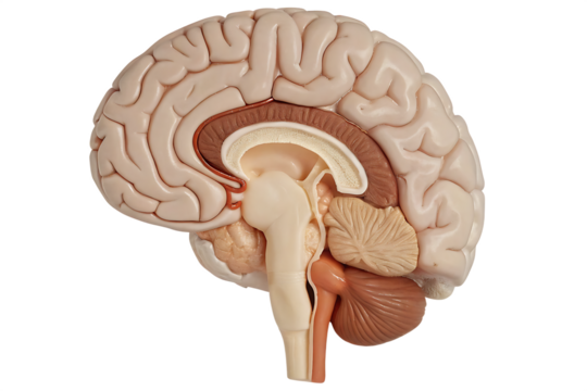 Human brain anatomy model isolated on a white background png ai generated