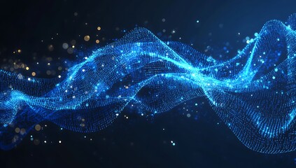 Abstract blue particle wave digital flow background