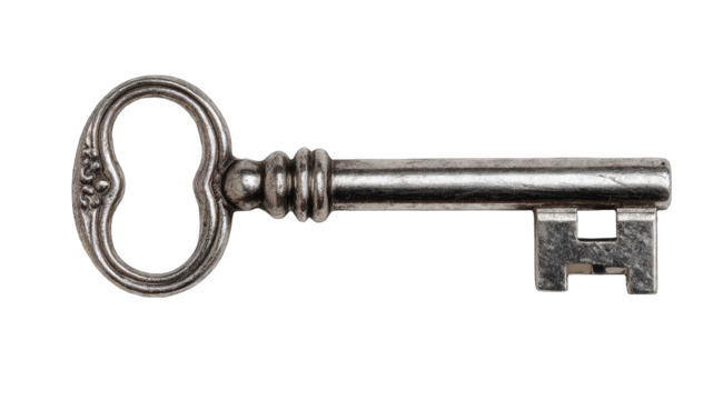 Antique key, ornate handle, metallic