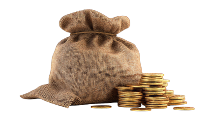 Burlap sack filled with gold coins (3)