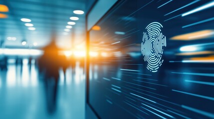 Fingerprint authentication system concept at airport terminal showcasing advanced biometric security technology for next generation travel and passenger identification