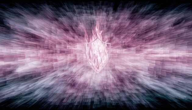 Abstract digital shield with glowing flames