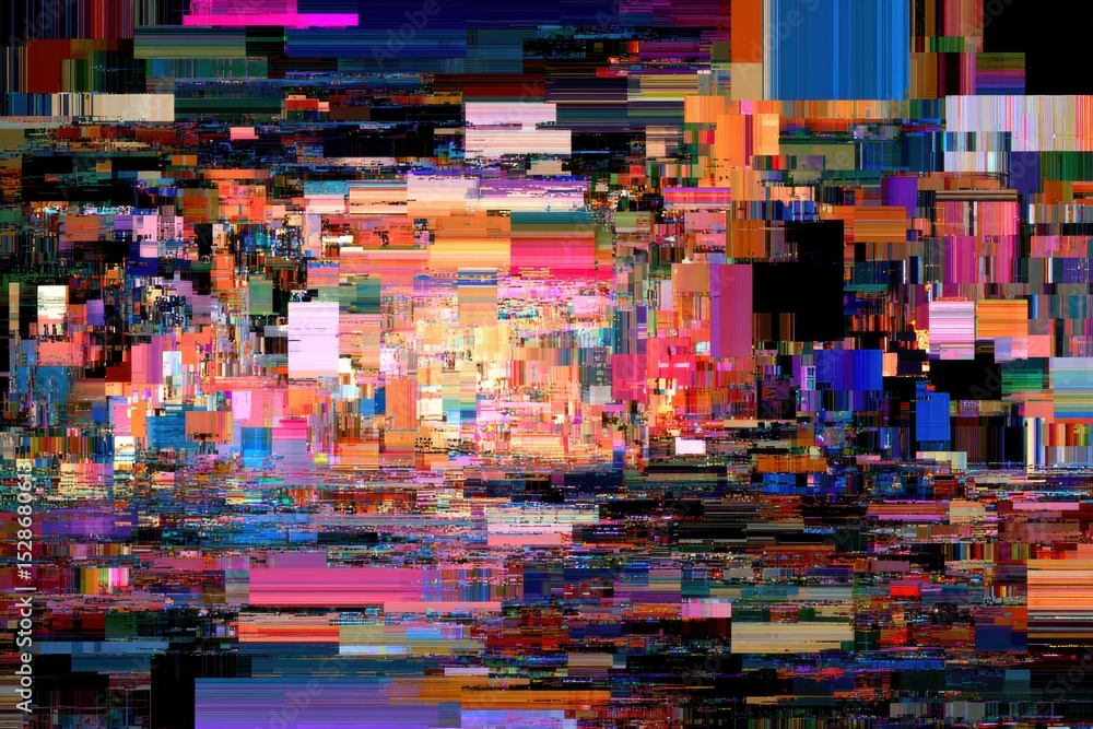 Poster Abstract Depiction of AI Neural Network Malfunctioning With Glitch Effects and Vibrant Color Layouts Presented Dynamically