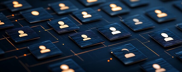 Digital representation of interconnected icons suggesting networking and connections