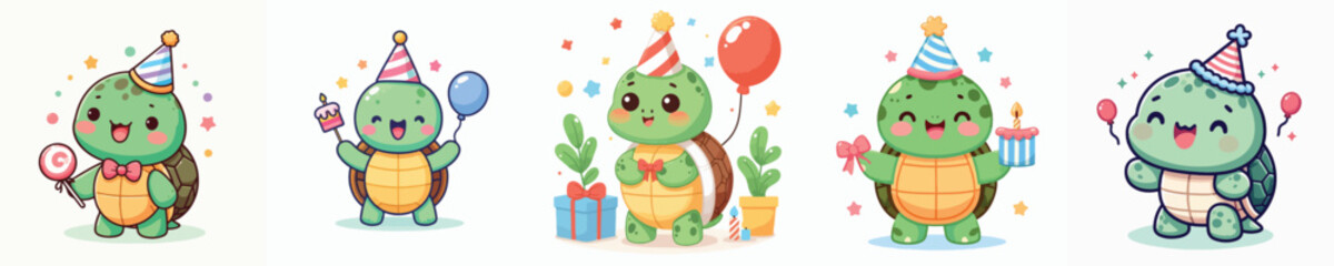 cute turtle vector having a birthday