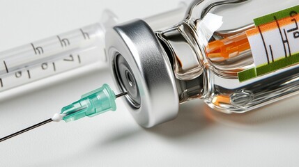 Medical vial and syringe, ready for injection