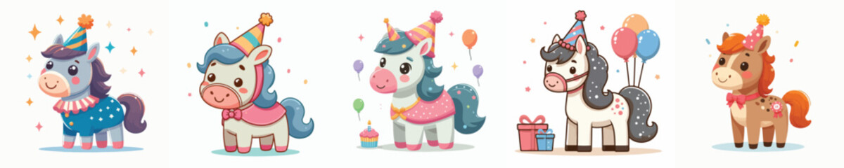 cute horse vector having a birthday