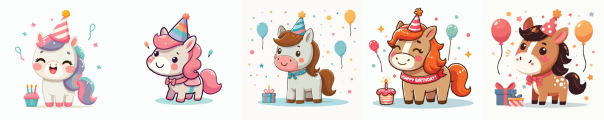 cute horse vector having a birthday