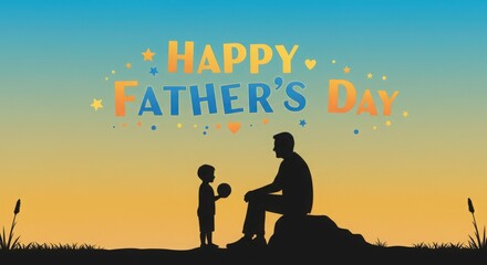 Happy fathers day greeting with father and child silhouette symbolizing strength love and support 