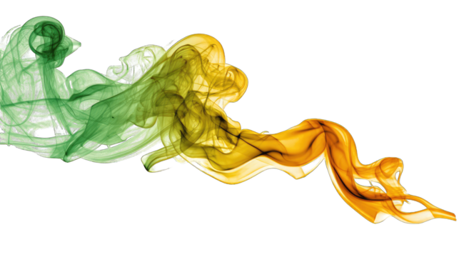 Abstract swirling smoke, green and orange