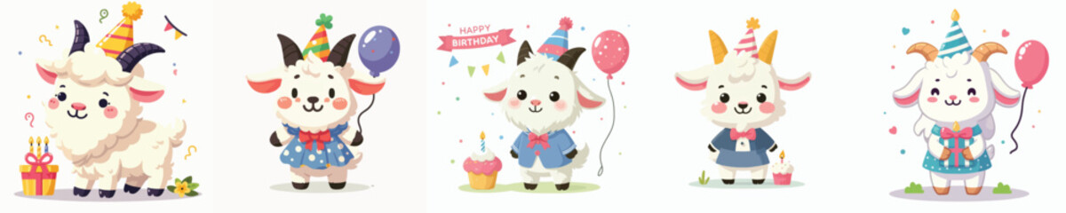 cute goat vector having a birthday