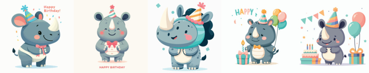 rhino animal vector is having a birthday