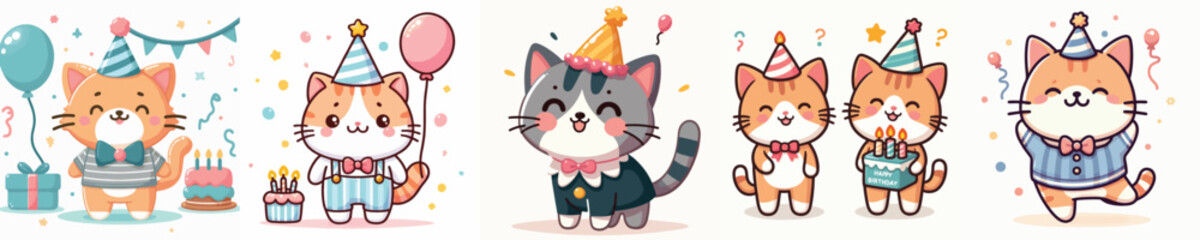 cat animal vector is having a birthday