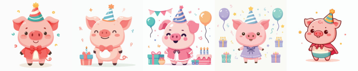 cute pig vector having a birthday