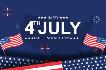 Vector landscape banner celebrating US Independence Day with red-white-blue flag vector, bright fireworks and gold stars. Dynamic, patriotic design, perfect for digital or print decoration.