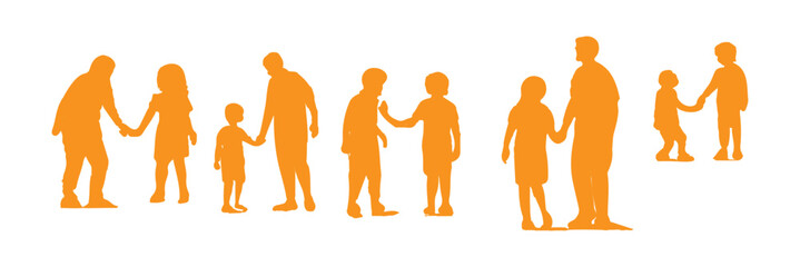 Isolated minimal black family silhouettes. Collection of family silhouettes on isolated background. Vector illustration